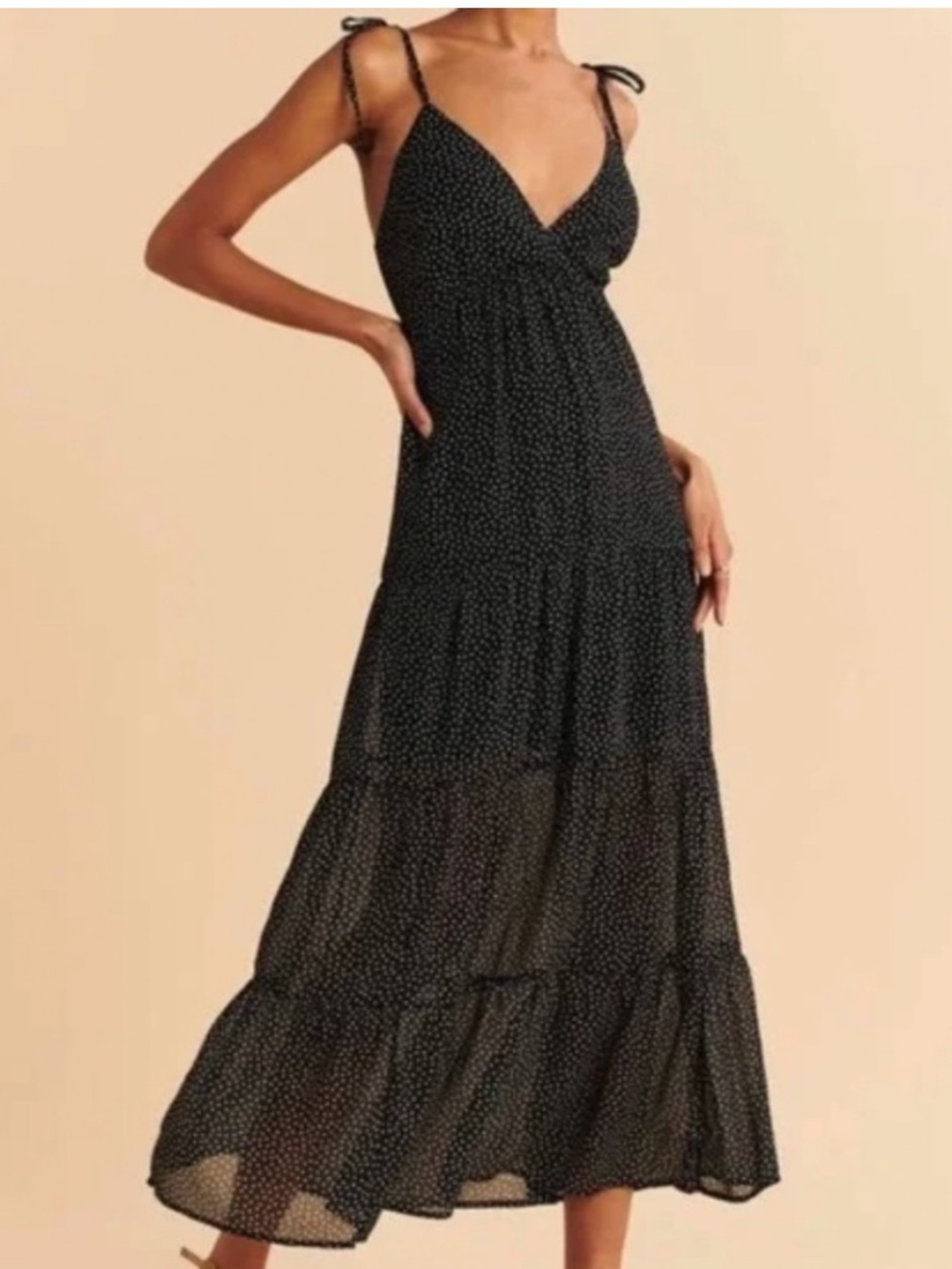 Abercrombie & Fitch Love Struck Maxi Dress Black/White Polka Dot (XS)